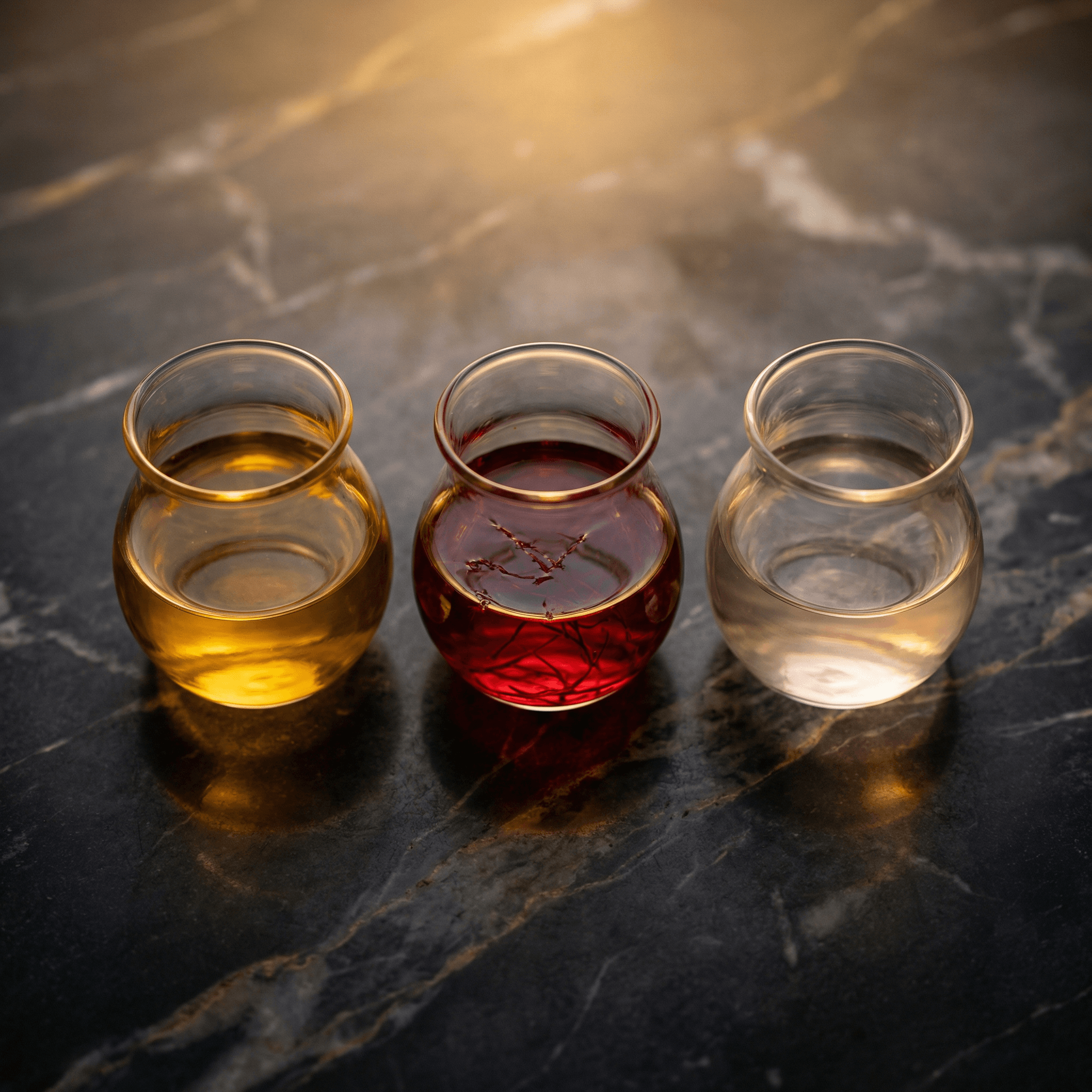 Three botanical extracts in glass vessels for precision blending